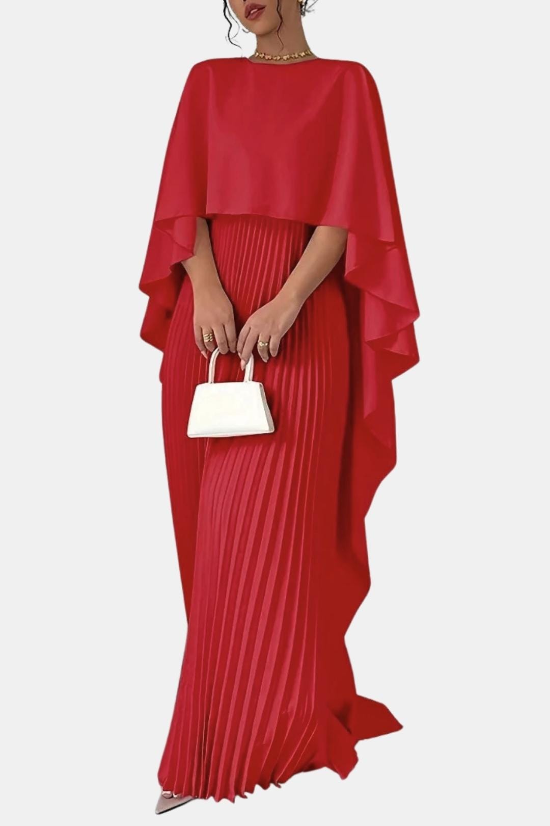 Veda – Pleated Chiffon Maxi Dress with High Neck Silhouette