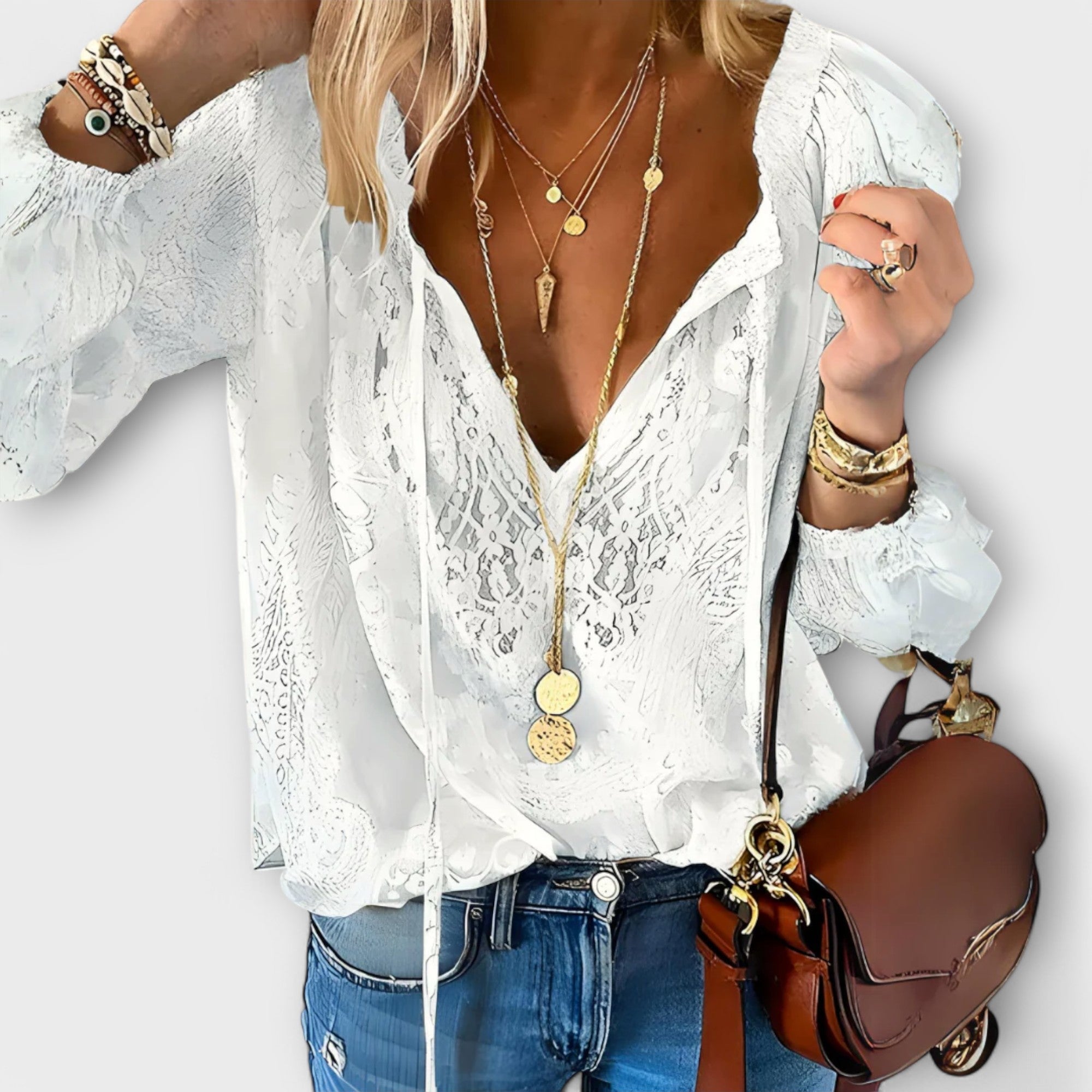 Melina | Women's Boho V Neck Long Sleeve Top